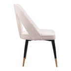 Ivory Black And Gold Faux Shearling And Wood And Steel Open Back Dining Side Chair