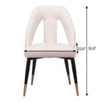 Ivory Black And Gold Faux Shearling And Wood And Steel Open Back Dining Side Chair