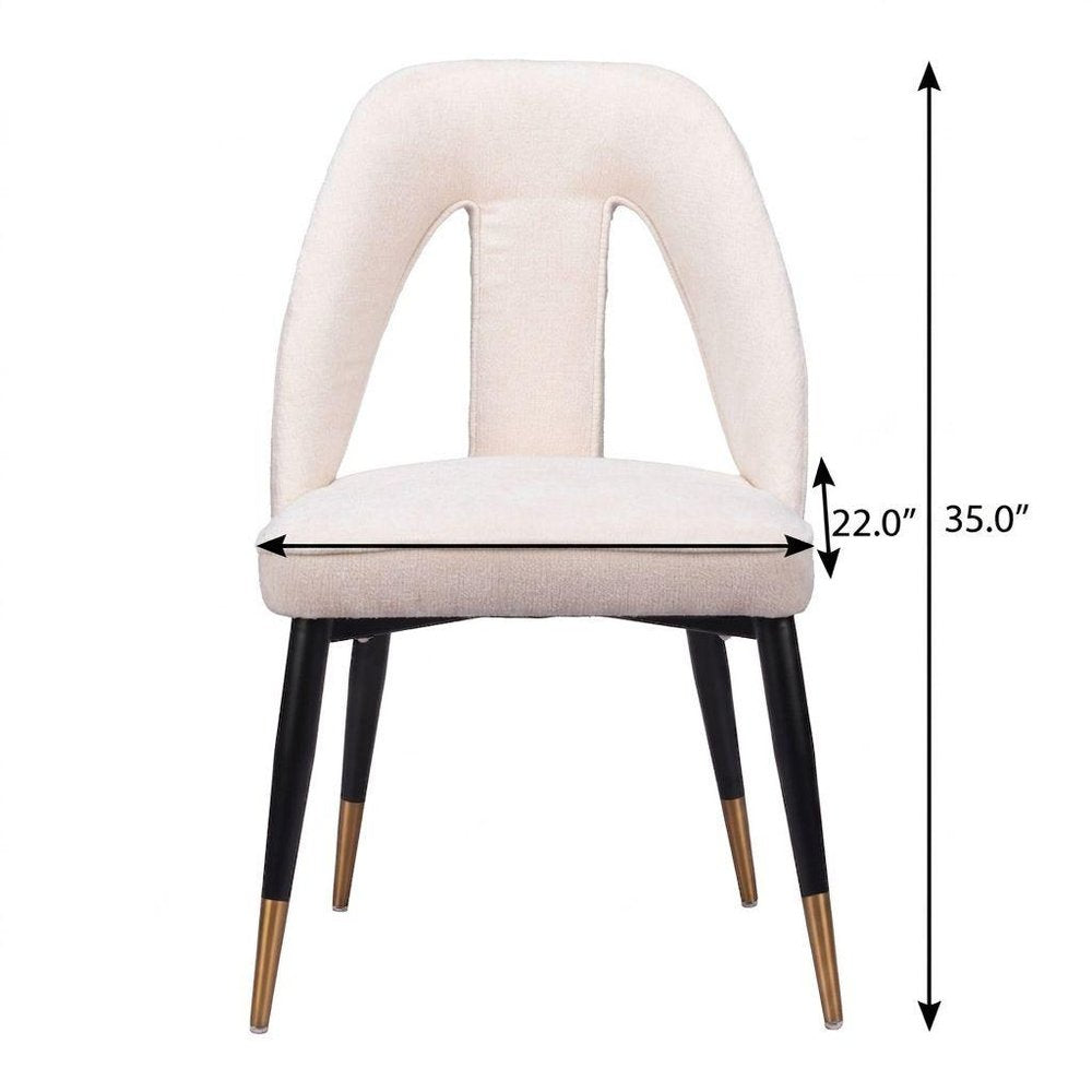 Ivory Black And Gold Faux Shearling And Wood And Steel Open Back Dining Side Chair