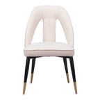 Ivory Black And Gold Faux Shearling And Wood And Steel Open Back Dining Side Chair