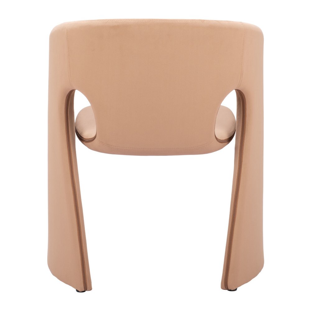 Tan And Beige Fabric And Steel Partially Open Back Dining Arm Chair