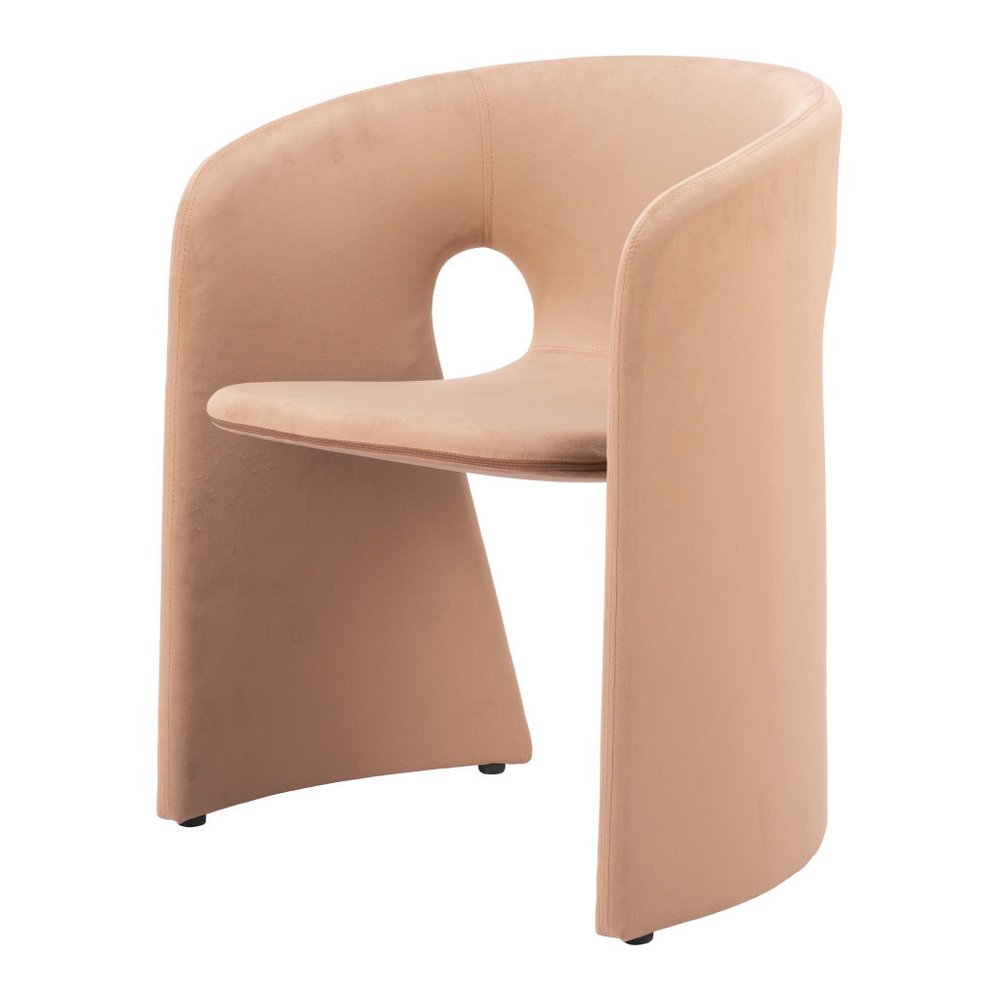 Tan And Beige Fabric And Steel Partially Open Back Dining Arm Chair