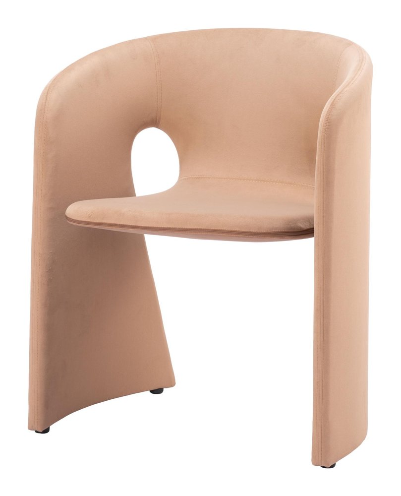 Tan And Beige Fabric And Steel Partially Open Back Dining Arm Chair