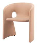 Tan And Beige Fabric And Steel Partially Open Back Dining Arm Chair