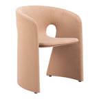Tan And Beige Fabric And Steel Partially Open Back Dining Arm Chair