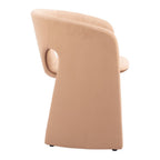 Tan And Beige Fabric And Steel Partially Open Back Dining Arm Chair