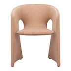 Tan And Beige Fabric And Steel Partially Open Back Dining Arm Chair