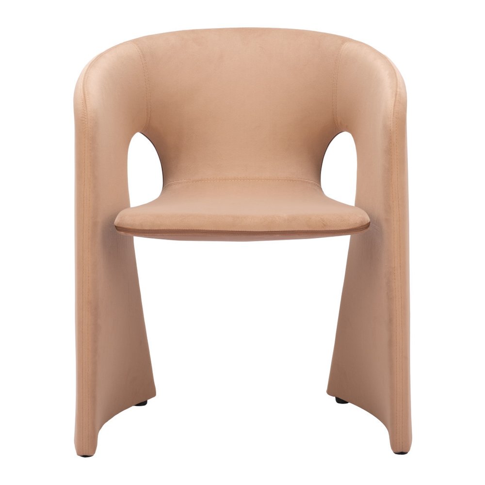 Tan And Beige Fabric And Steel Partially Open Back Dining Arm Chair
