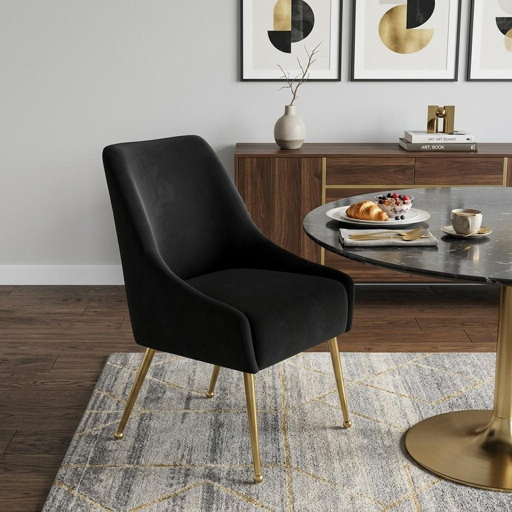 Black And Gold Velvet And Steel Dining Arm Chair