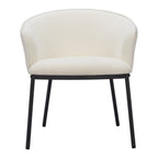 Ivory And Black Faux Shearling And Wood And Steel Dining Arm Chair