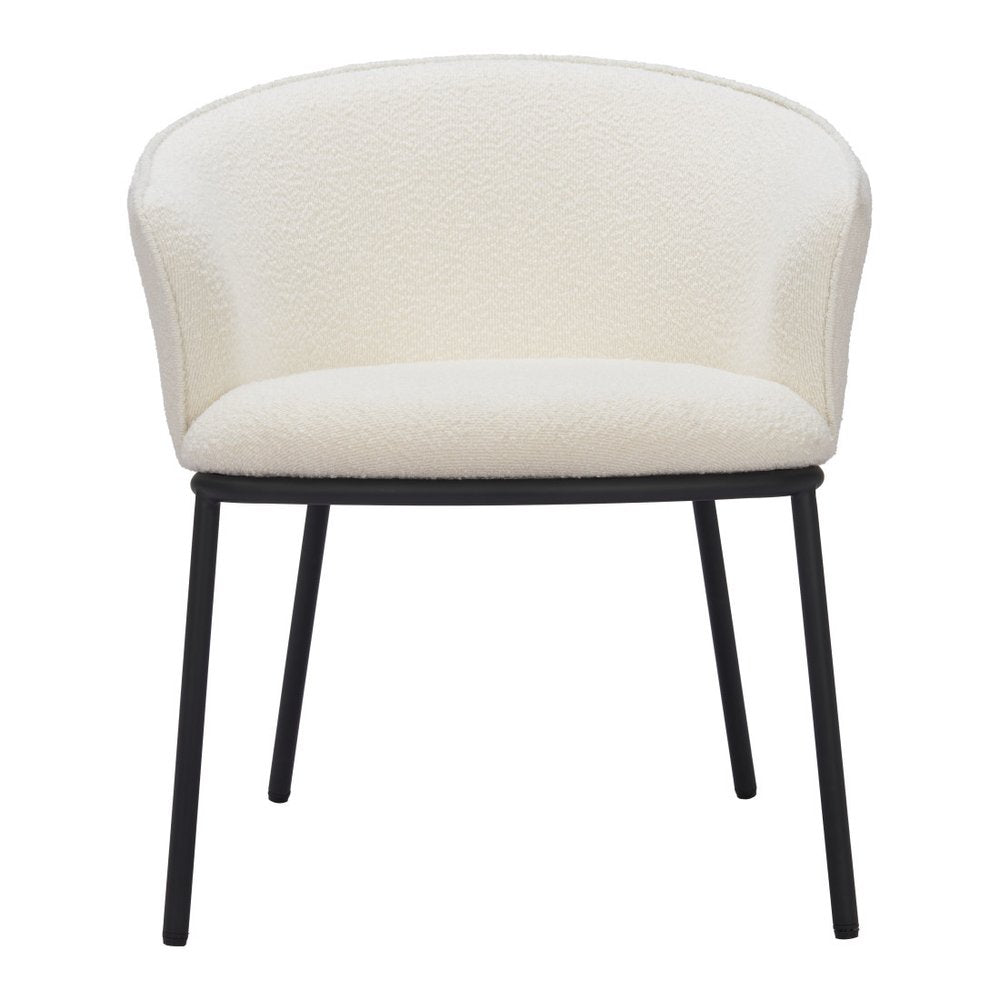 Ivory And Black Faux Shearling And Wood And Steel Dining Arm Chair