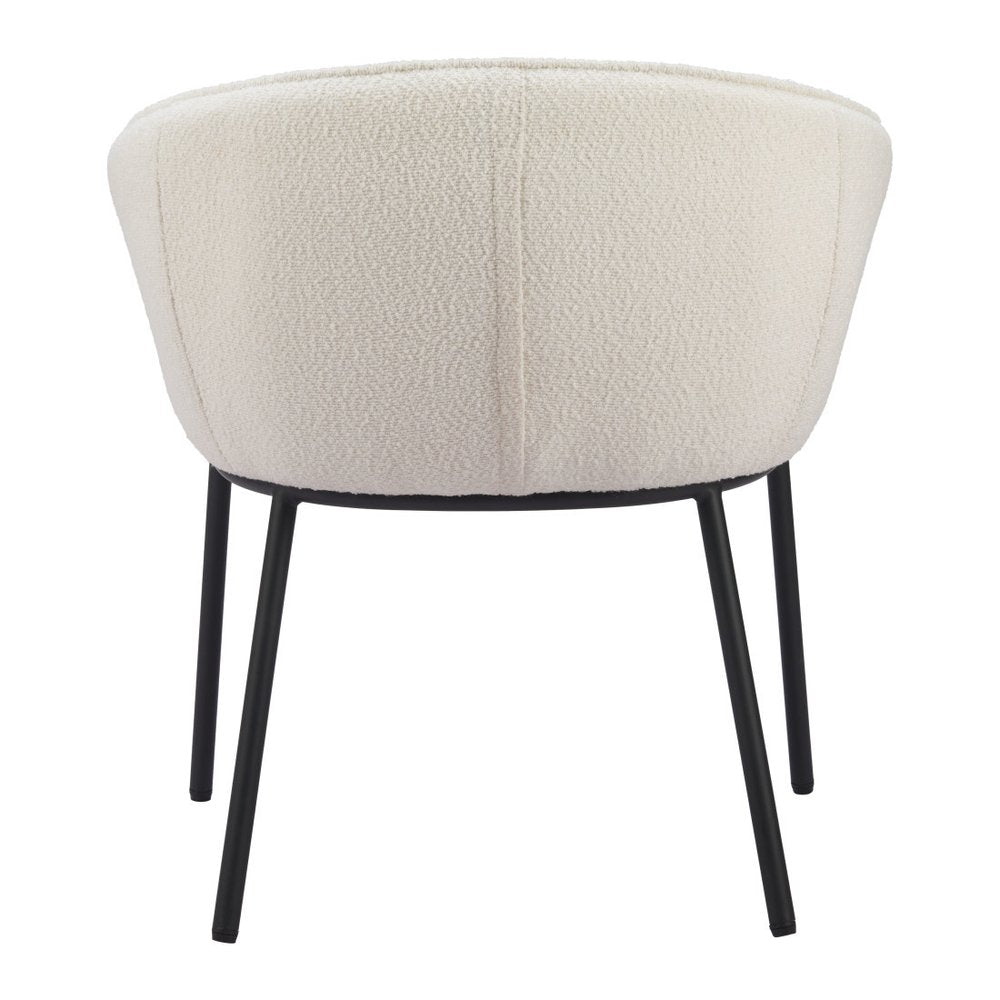 Ivory And Black Faux Shearling And Wood And Steel Dining Arm Chair