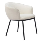 Ivory And Black Faux Shearling And Wood And Steel Dining Arm Chair