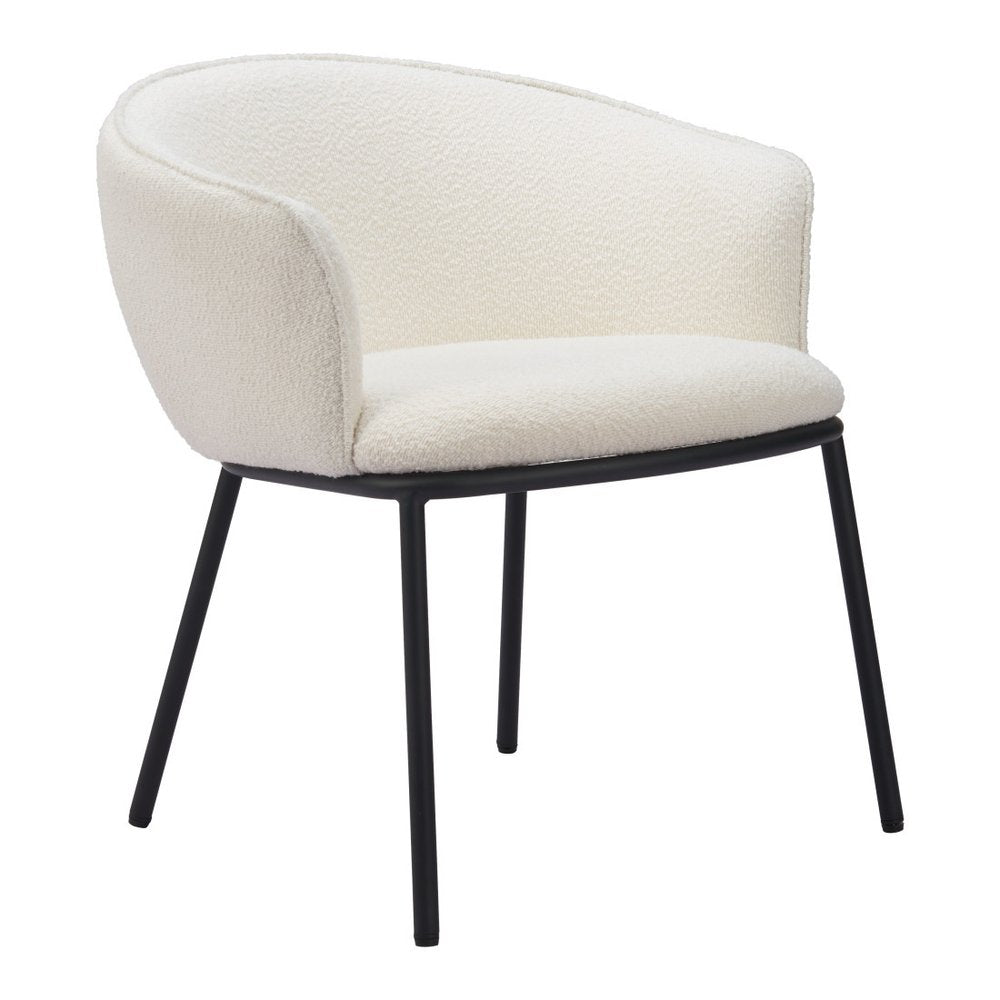 Ivory And Black Faux Shearling And Wood And Steel Dining Arm Chair