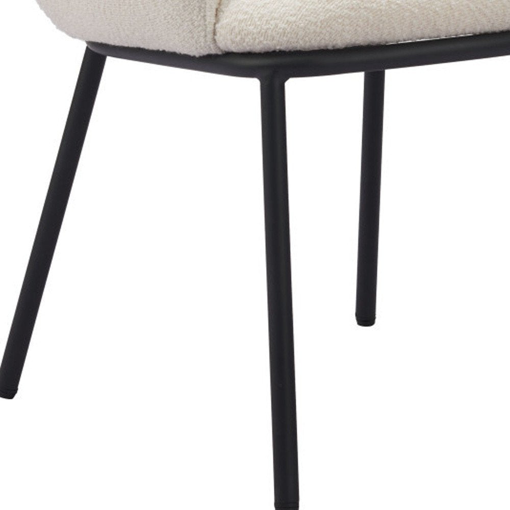 Ivory And Black Faux Shearling And Wood And Steel Dining Arm Chair