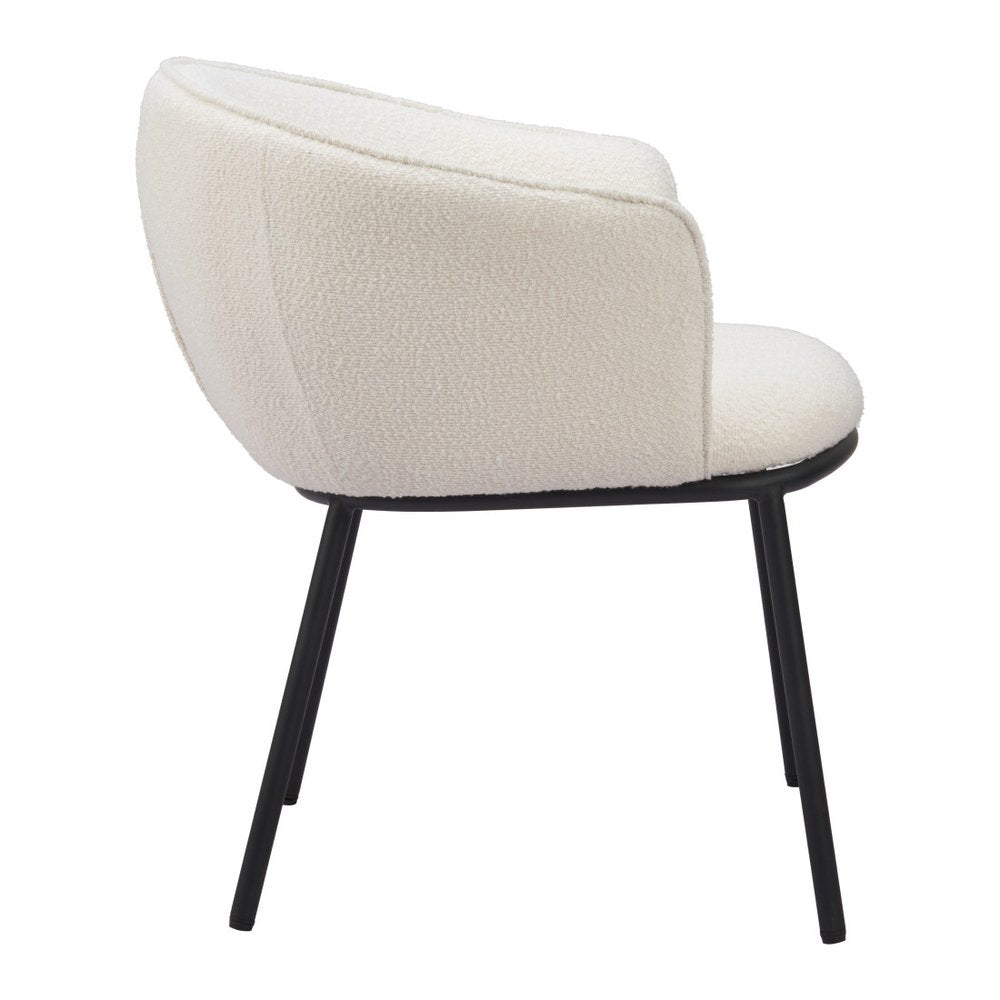Ivory And Black Faux Shearling And Wood And Steel Dining Arm Chair