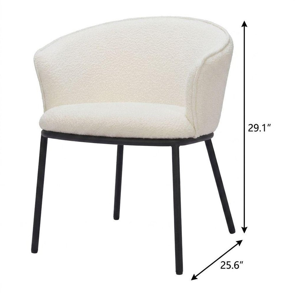 Ivory And Black Faux Shearling And Wood And Steel Dining Arm Chair