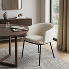 Ivory And Black Faux Shearling And Wood And Steel Dining Arm Chair