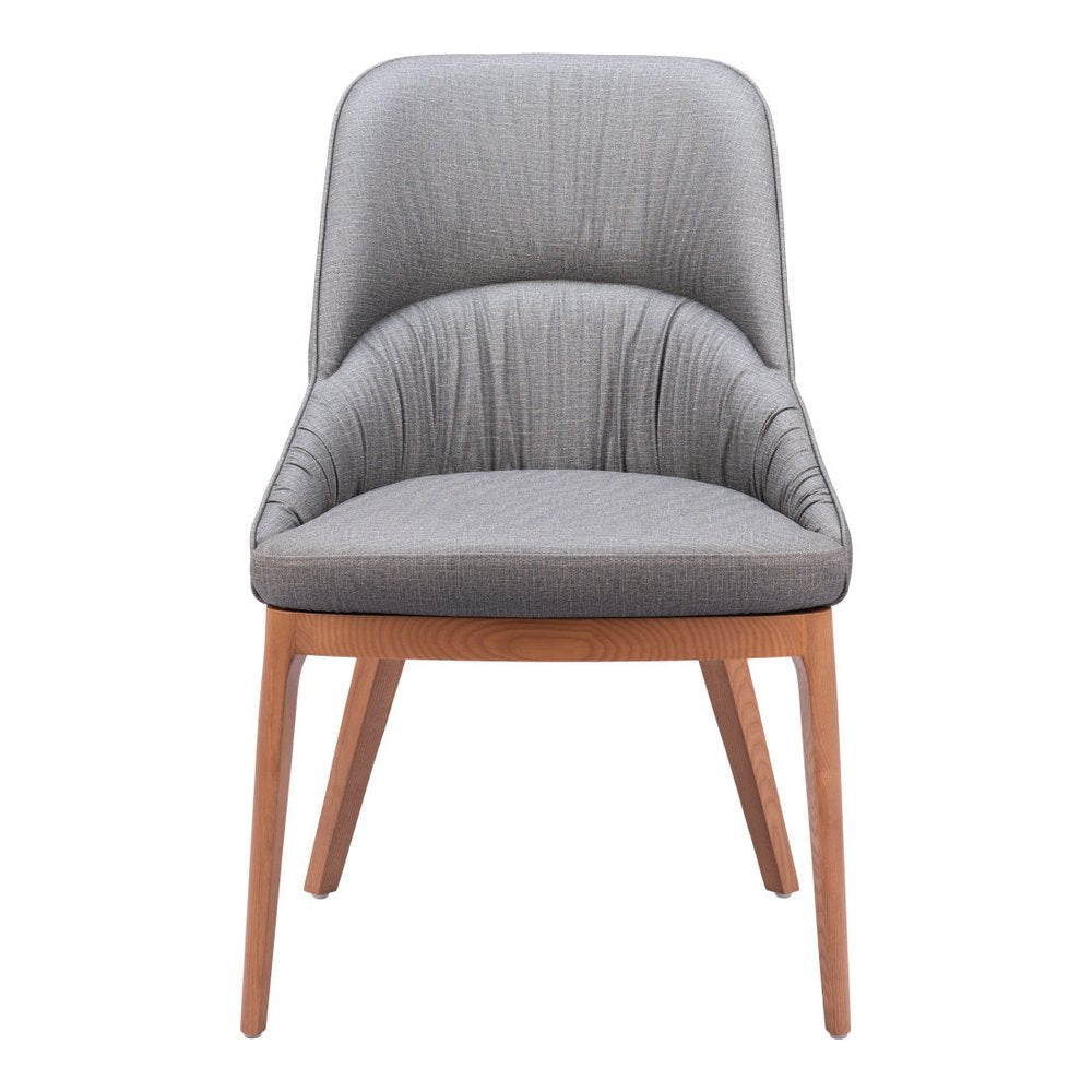Set of Two Slate Gray And Natural Faux Leather And Steel Dining Side Chairs