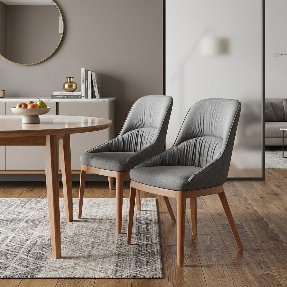 Set of Two Slate Gray And Natural Faux Leather And Steel Dining Side Chairs