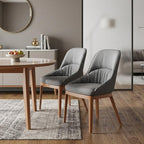 Set of Two Slate Gray And Natural Faux Leather And Steel Dining Side Chairs