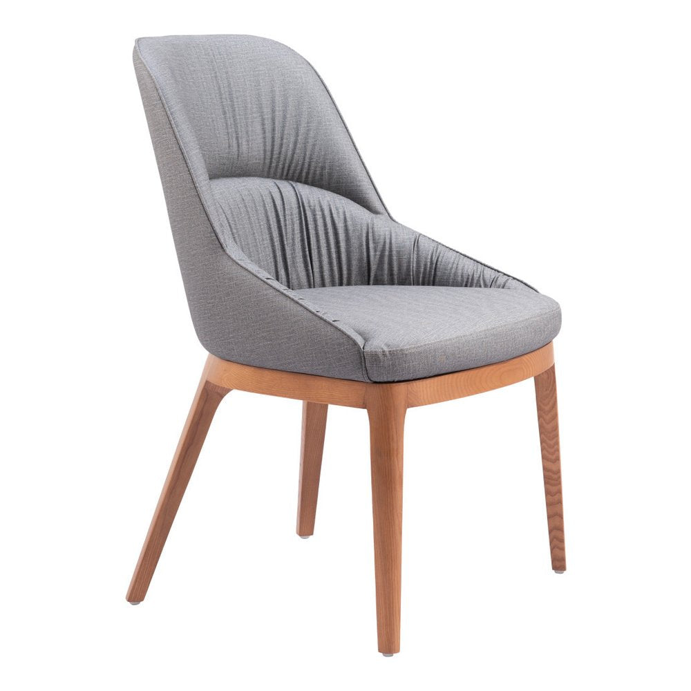 Set of Two Slate Gray And Natural Faux Leather And Steel Dining Side Chairs