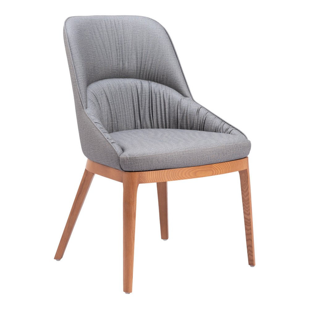 Set of Two Slate Gray And Natural Faux Leather And Steel Dining Side Chairs