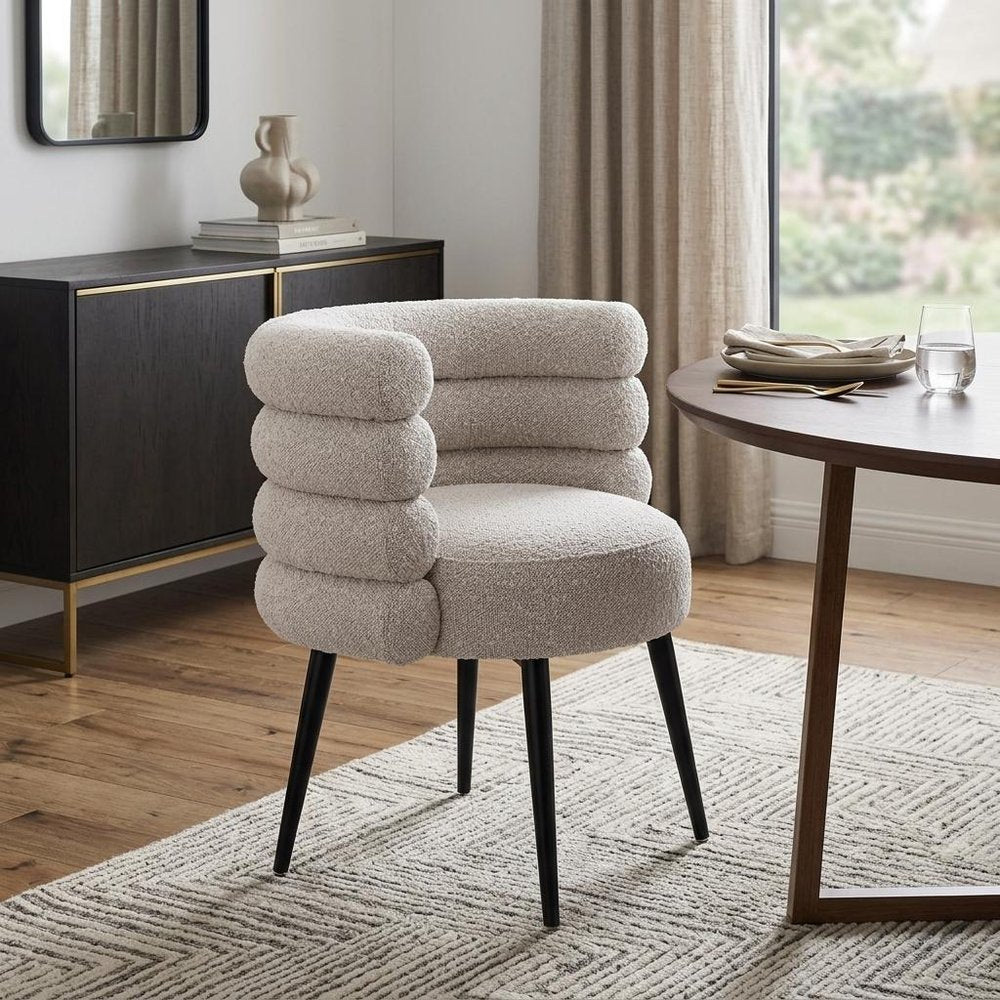 Gray And Black Faux Shearling And Wood And Steel Dining Arm Chair