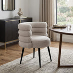 Gray And Black Faux Shearling And Wood And Steel Dining Arm Chair