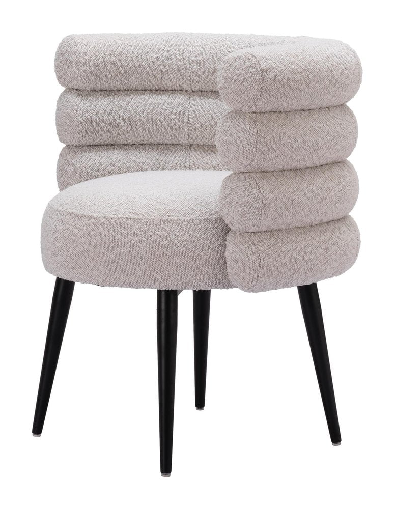 Gray And Black Faux Shearling And Wood And Steel Dining Arm Chair