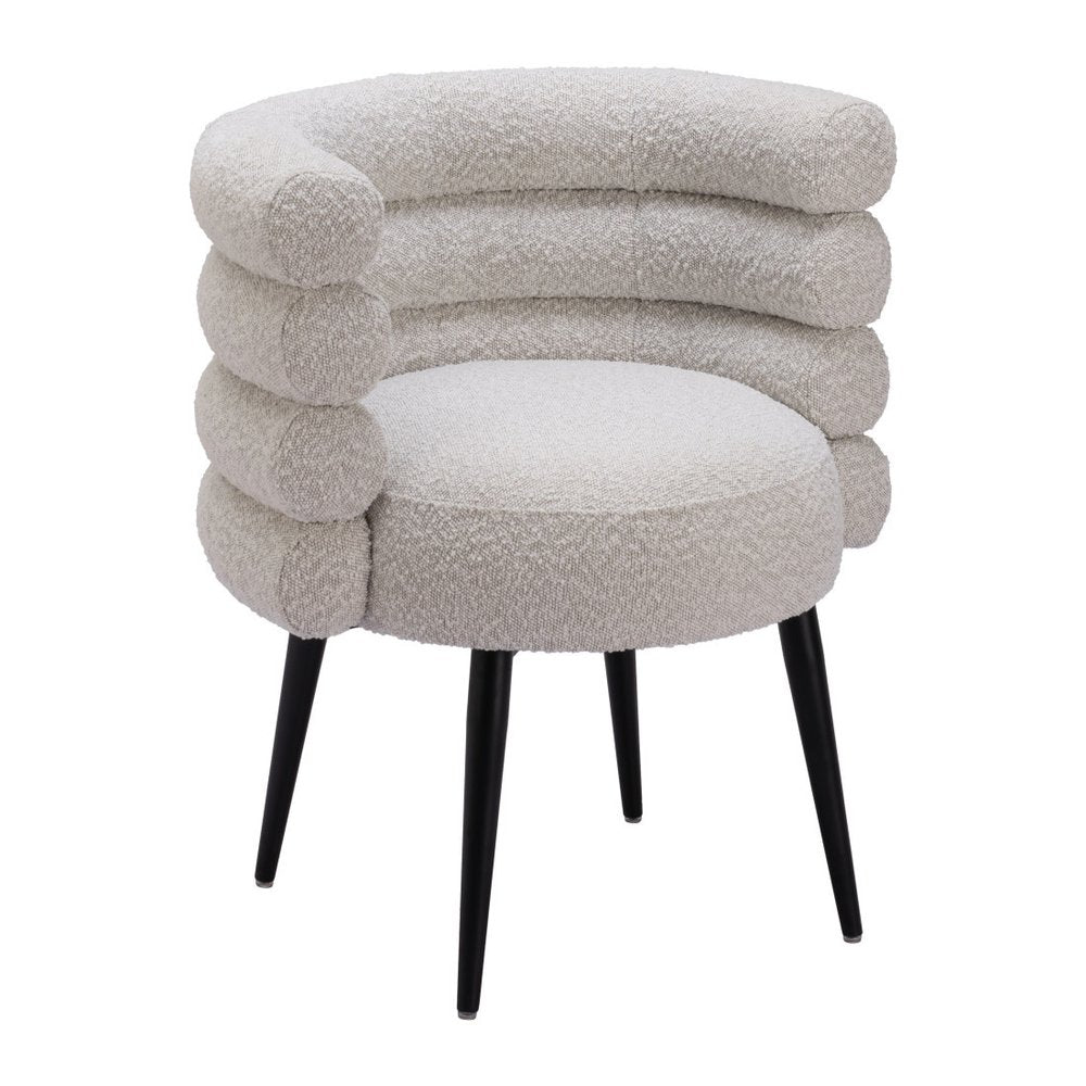 Gray And Black Faux Shearling And Wood And Steel Dining Arm Chair