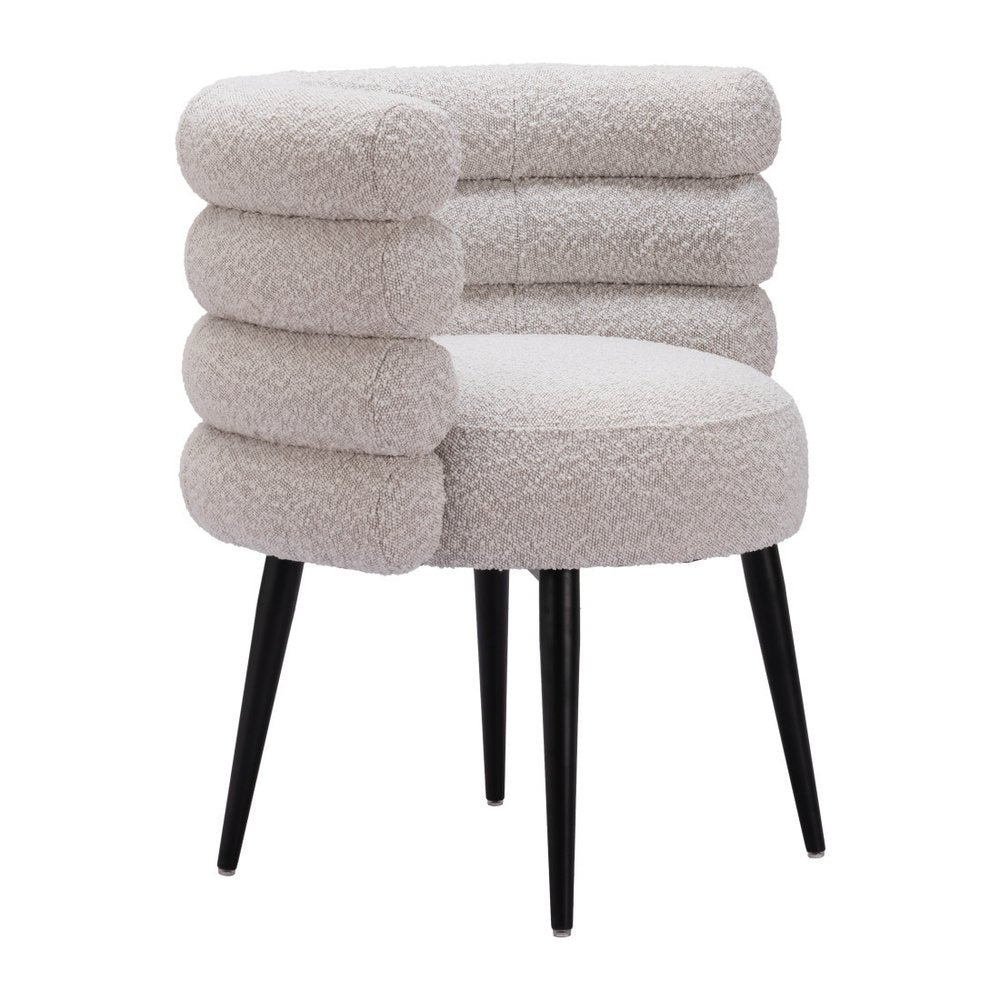 Gray And Black Faux Shearling And Wood And Steel Dining Arm Chair