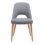 Set of Two Gray And Brown Fabric And Solid Wood Partially Open Back Dining Side Chairs