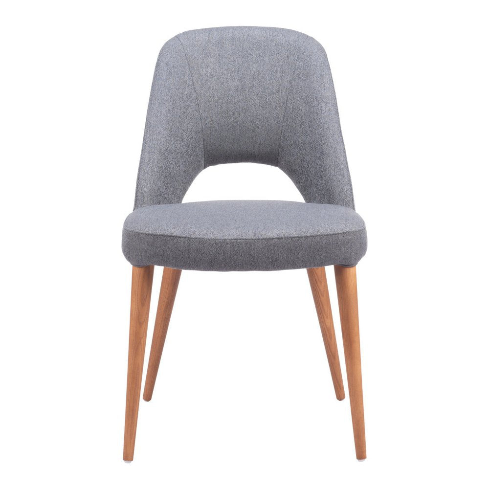 Set of Two Gray And Brown Fabric And Solid Wood Partially Open Back Dining Side Chairs