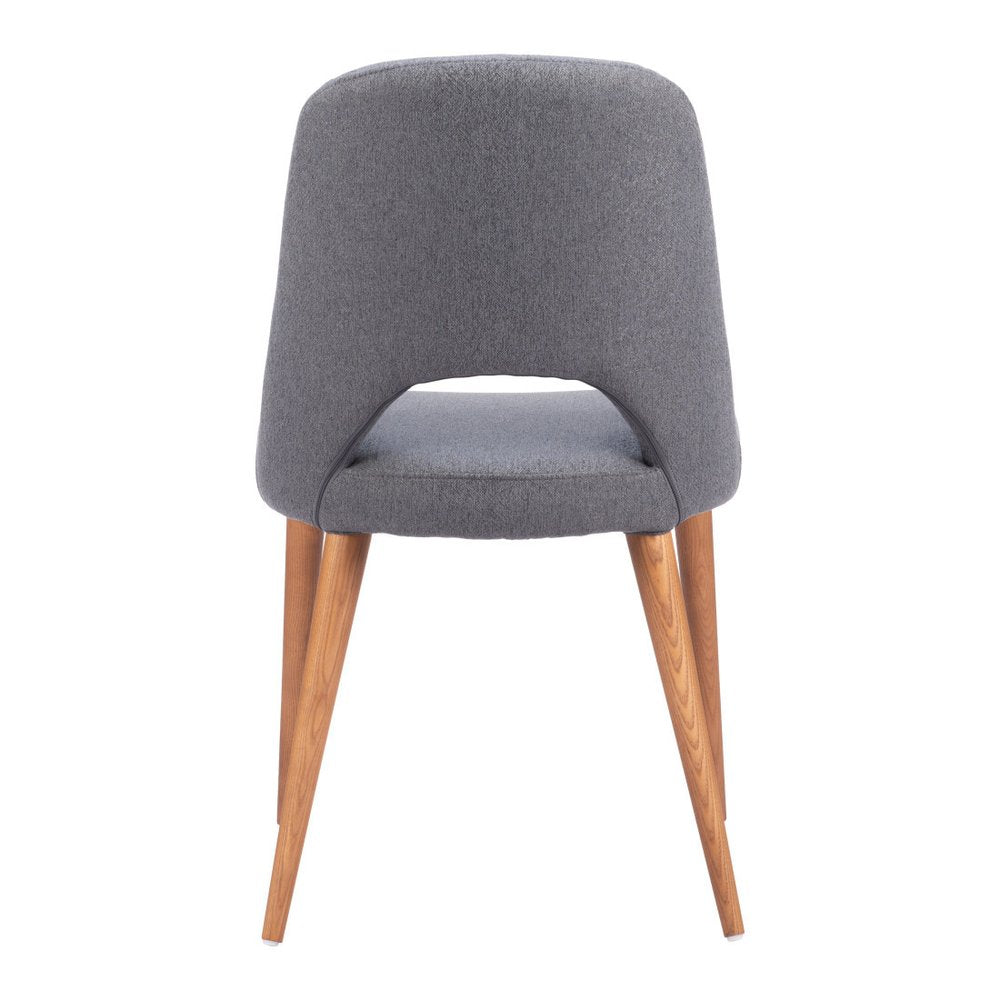 Set of Two Gray And Brown Fabric And Solid Wood Partially Open Back Dining Side Chairs