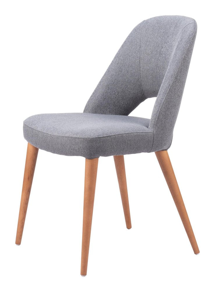 Set of Two Gray And Brown Fabric And Solid Wood Partially Open Back Dining Side Chairs