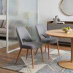 Set of Two Gray And Brown Fabric And Solid Wood Partially Open Back Dining Side Chairs