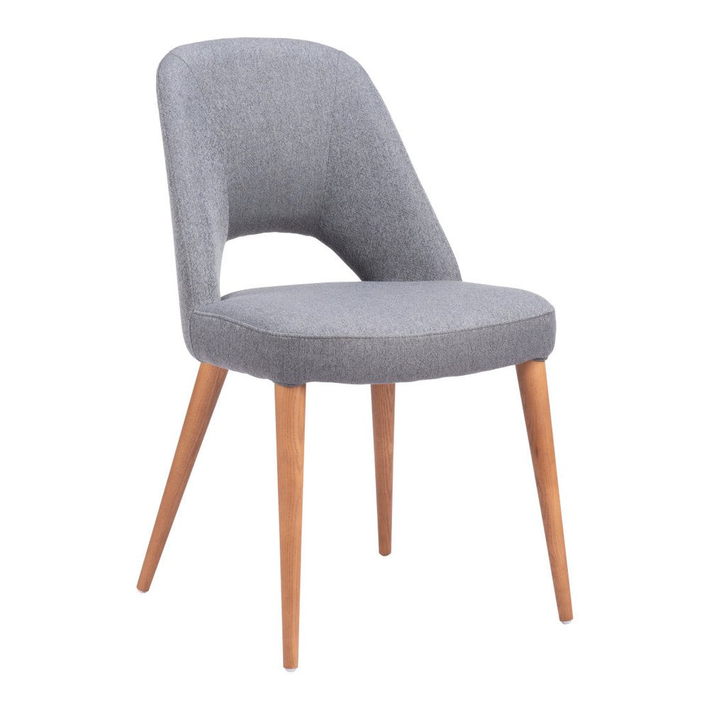 Set of Two Gray And Brown Fabric And Solid Wood Partially Open Back Dining Side Chairs