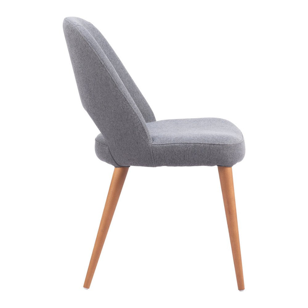 Set of Two Gray And Brown Fabric And Solid Wood Partially Open Back Dining Side Chairs
