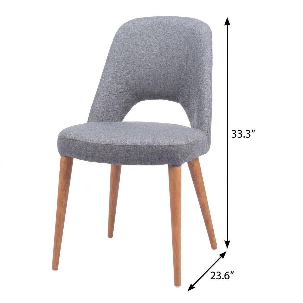 Set of Two Gray And Brown Fabric And Solid Wood Partially Open Back Dining Side Chairs