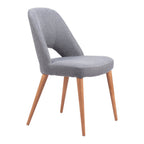 Set of Two Gray And Brown Fabric And Solid Wood Partially Open Back Dining Side Chairs