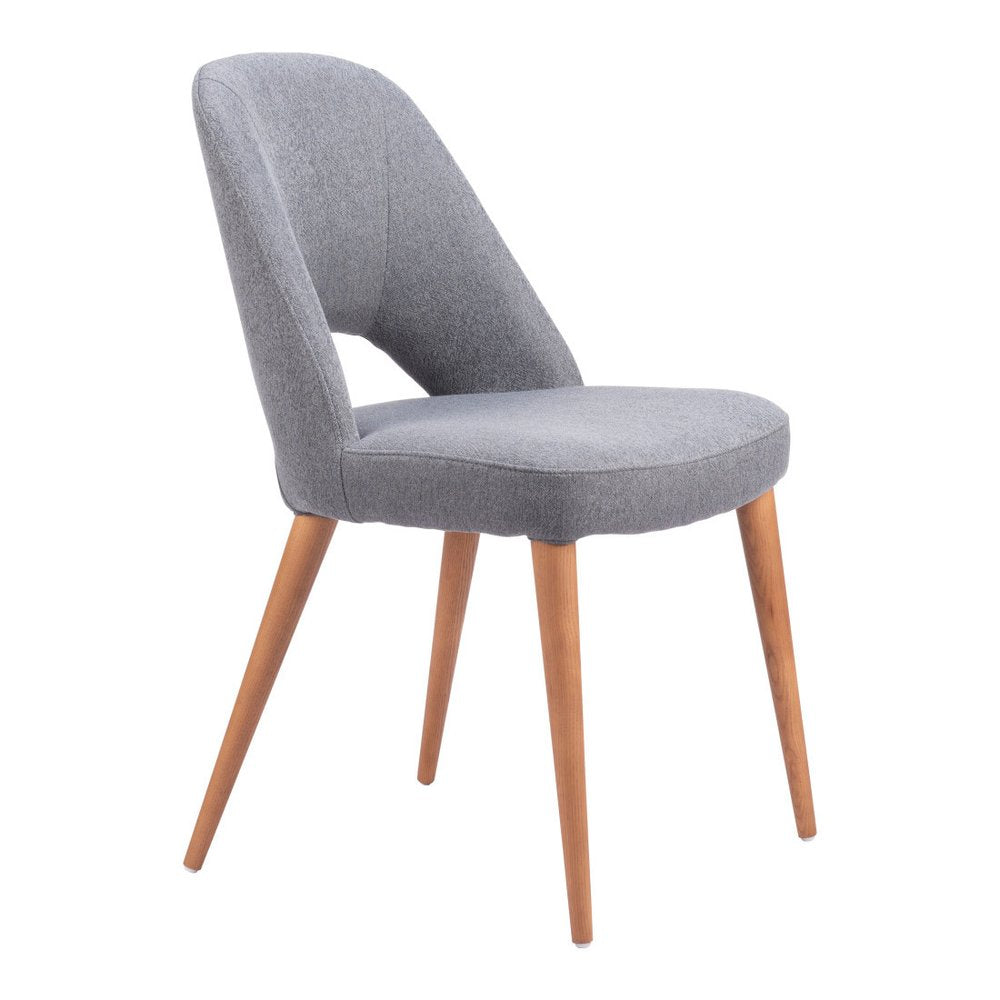 Set of Two Gray And Brown Fabric And Solid Wood Partially Open Back Dining Side Chairs