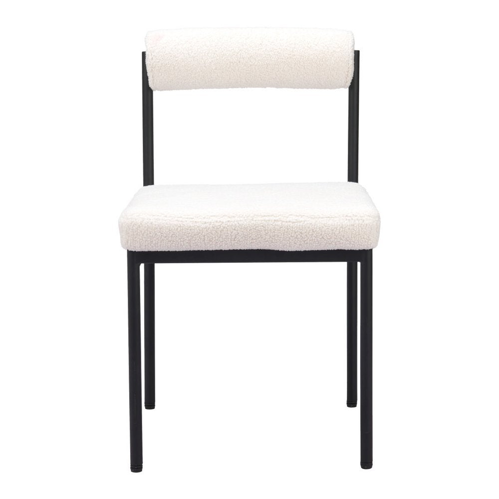 Ivory And Black Faux Shearling And Wood And Steel Open Back Dining Side Chair