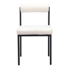 Ivory And Black Faux Shearling And Wood And Steel Open Back Dining Side Chair