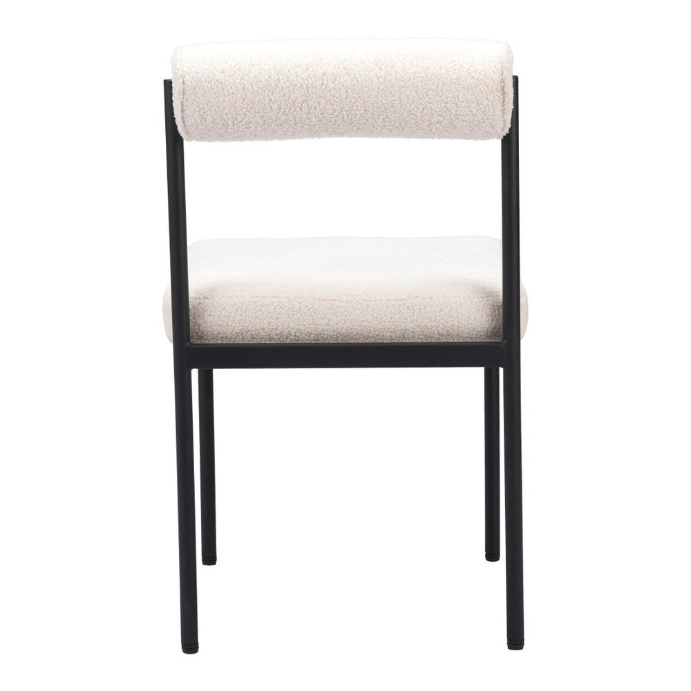 Ivory And Black Faux Shearling And Wood And Steel Open Back Dining Side Chair