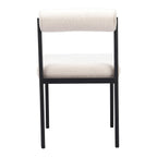 Ivory And Black Faux Shearling And Wood And Steel Open Back Dining Side Chair