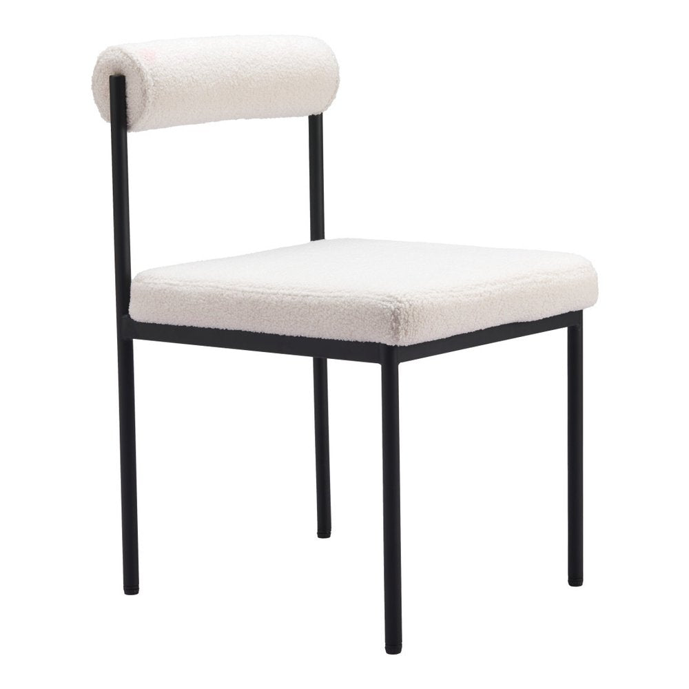 Ivory And Black Faux Shearling And Wood And Steel Open Back Dining Side Chair
