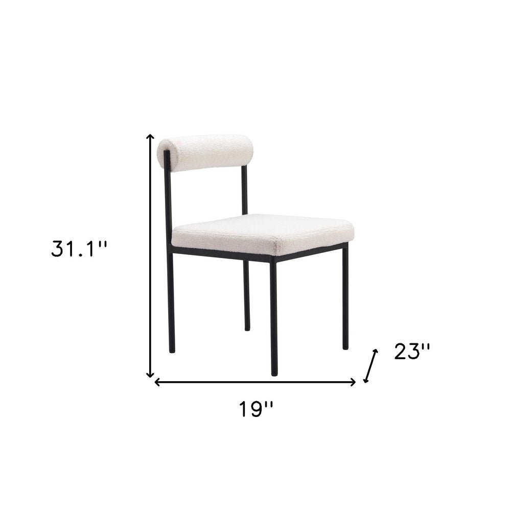 Ivory And Black Faux Shearling And Wood And Steel Open Back Dining Side Chair