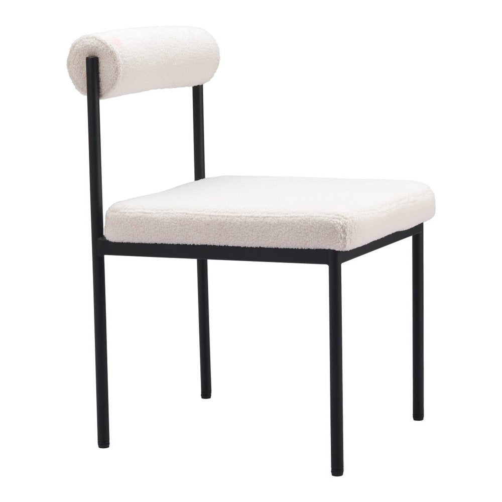 Ivory And Black Faux Shearling And Wood And Steel Open Back Dining Side Chair