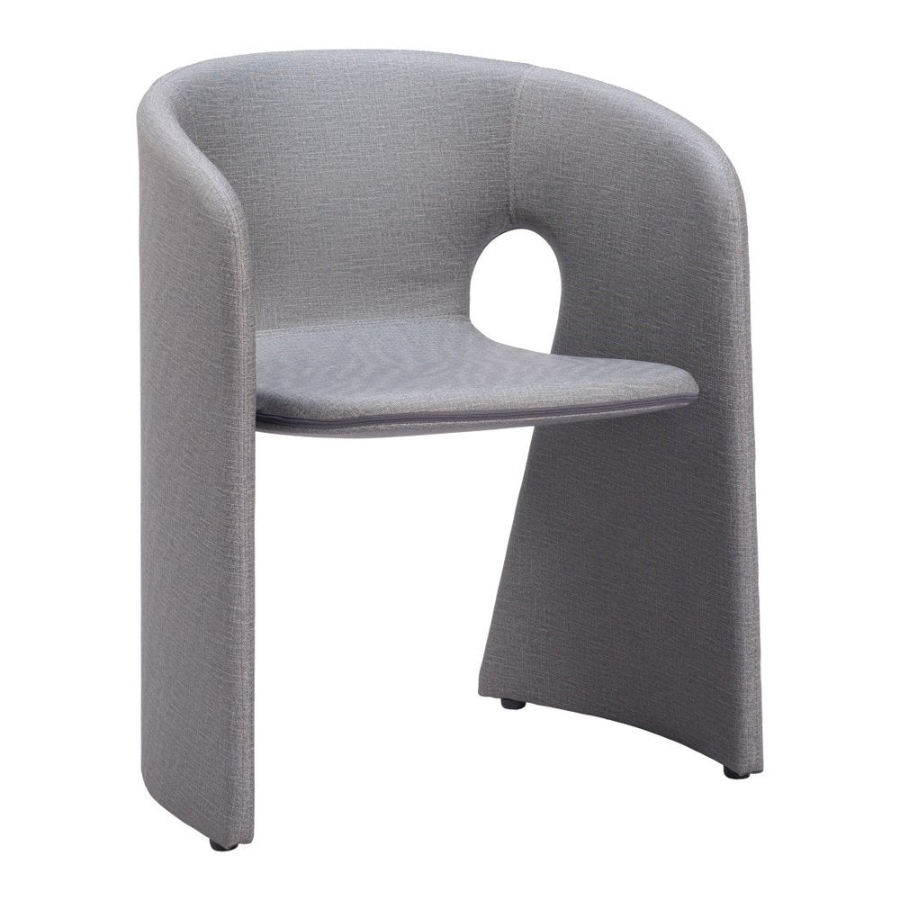 Tan And Beige Fabric And Steel Partially Open Back Dining Arm Chair
